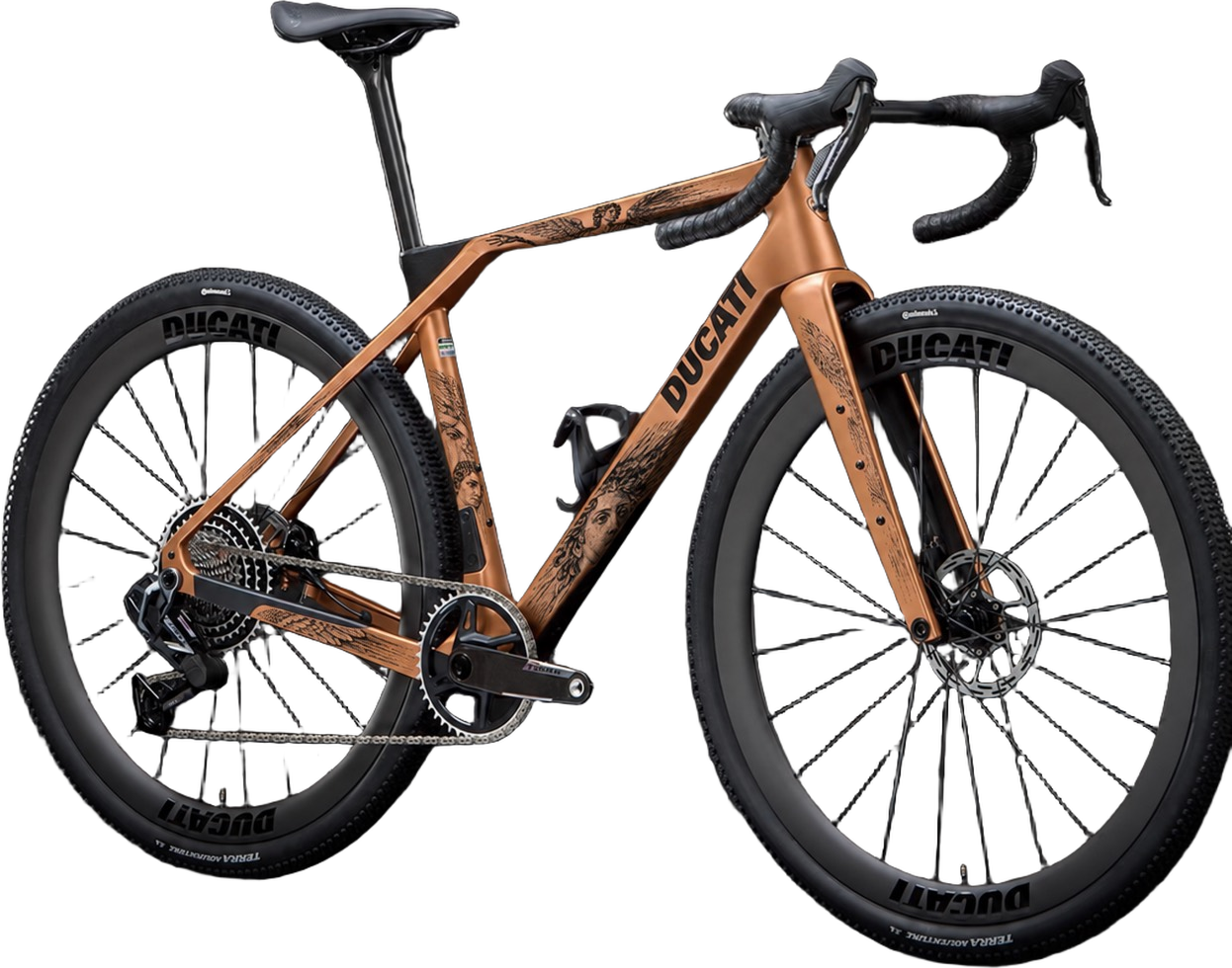 Bronze bike cutout with the Classical Streak winged-figure artwork visible on its frame