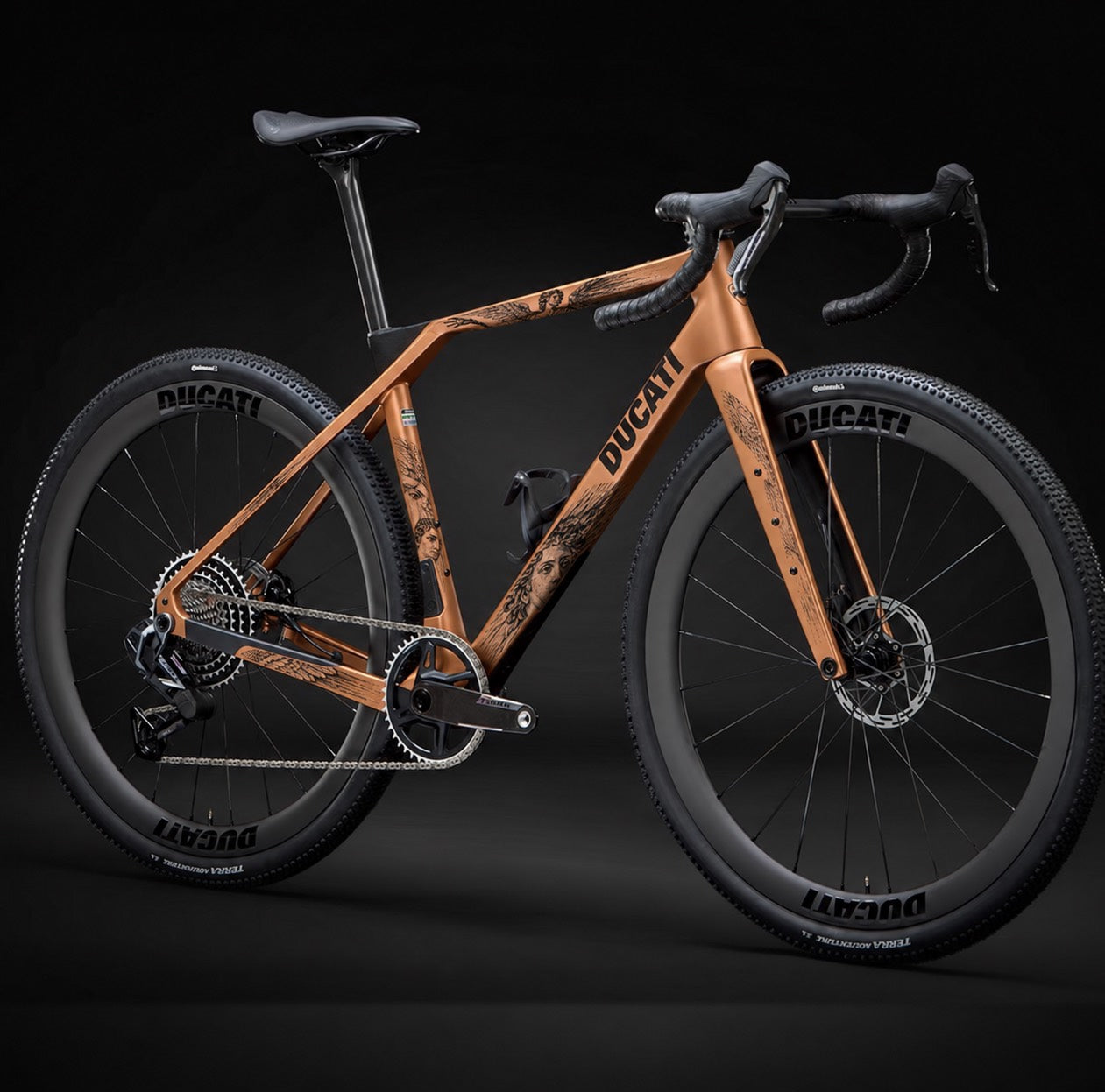 Bronze bike with Classical Streak winged-figure graphics on its frame